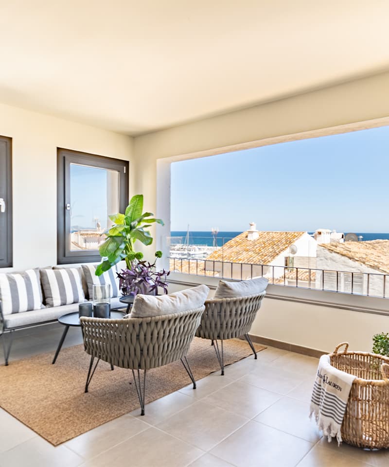 Stunning terrace with sea views and stylish outdoor furniture in the Algarve